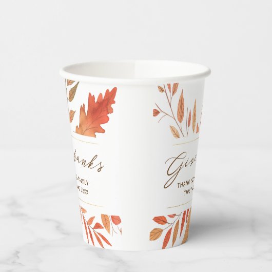 Danke an den Rustikal Herbstlaubs Erntedank Pappbecher (Links)