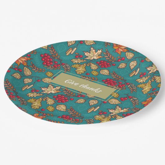 Danke an die Blätter Pattern Country Erntedank Pappteller (Schrägansicht)