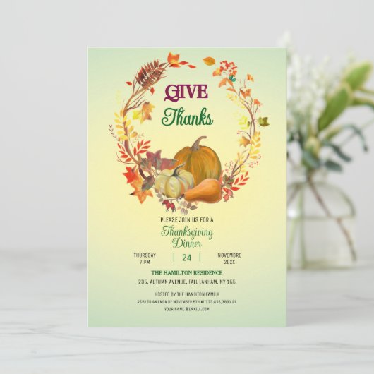 Danke an die Herbstlaub, das Erntedank Dinner Einladung (Stehend Vorderseite)