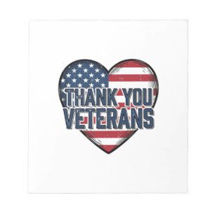Danke an die Veteranen Patriotisches Herz Vintage- Notizblock