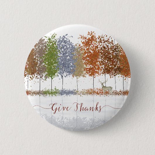 Danke an Erntedank Bäume und einsamen Hirsch Button (Vorderseite)