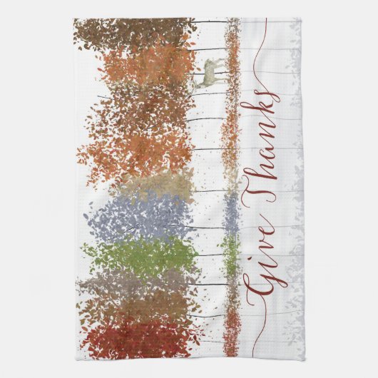 Danke an Erntedank Bäume und einsamen Hirsch Geschirrtuch (Vertikal)