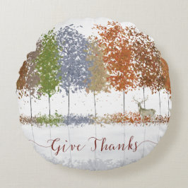 Danke an Erntedank Bäume und einsamen Hirsch Rundes Kissen