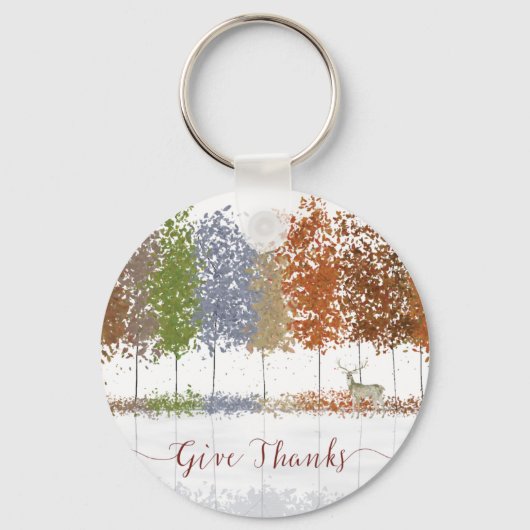 Danke an Erntedank Bäume und einsamen Hirsch Schlüsselanhänger (Vorderseite)