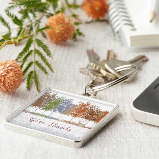 Danke an Erntedank Bäume und einsamen Hirsch Schlüsselanhänger (Seite)