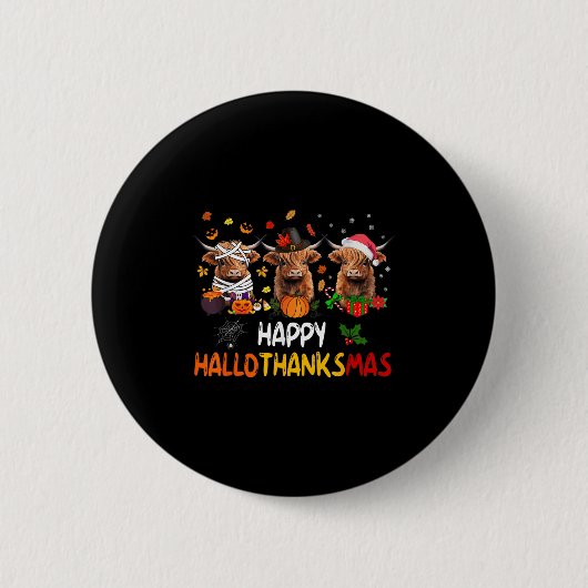 Danke an Hallothanksmas Highland Cow Halloween Button (Vorderseite)