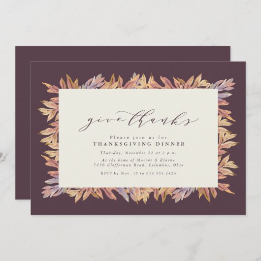 Danke an Herbstlaub Erntedank Einladung (Vorne/Hinten)