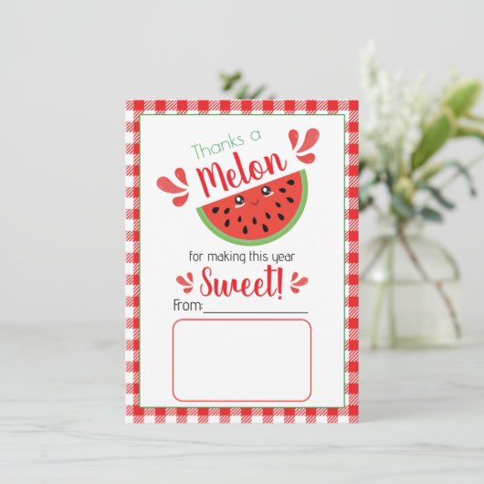 Danke an Melon Teacher Dankeschön Card Einladung (Stehend Vorderseite)