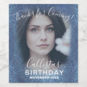 Danke an Navy Blue Glitzer Ombre Foto Birthday Weinetikett (Einzelnes Label)