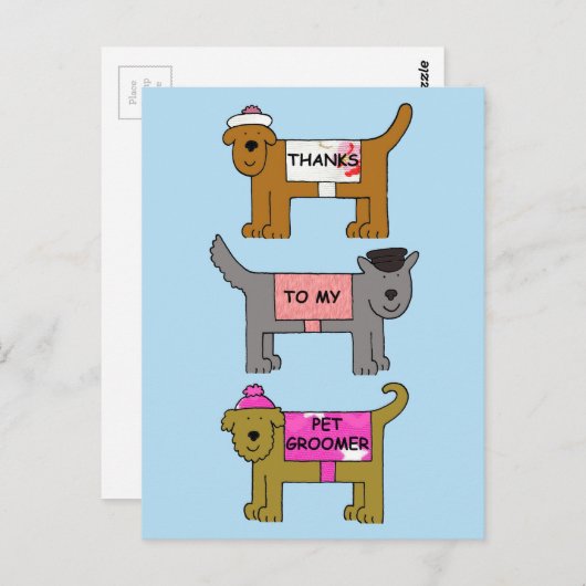 Danke an Pet Groomer Cartoon Hunde Postkarte (Vorne/Hinten)