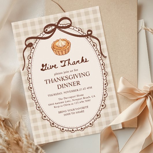 Danke an Pie Gingham Herbst Erntedank Dinner Einladung