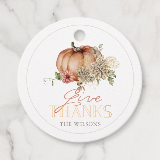 Danke an Pumpkin & White Dahlia Erntedank Geschenkanhänger (Vorderseite)