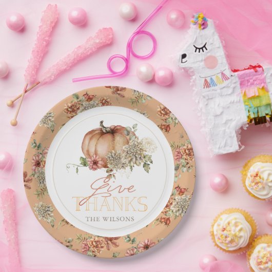 Danke an Pumpkin & White Dahlia Erntedank Pappteller (Party)