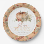 Danke an Pumpkin & White Dahlia Erntedank Pappteller (Vorderseite)