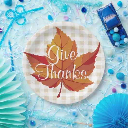 Danke an Rustic Fall Orange Leaf und Kariert Pappteller (Party)
