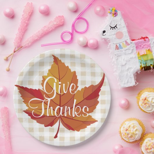 Danke an Rustic Fall Orange Leaf und Kariert Pappteller (Party)
