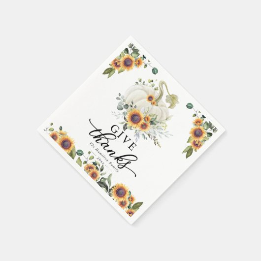 Danke an Sunblumen White Pumpkin Erntedank Serviette (Ecke)