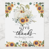 Danke an Sunflowers Pumpkin Erntedank Weinetikett (Einzelnes Label)