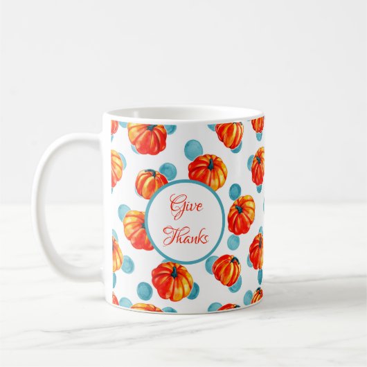 Danke an Watercolor Orange Pumpkins Blue Dots Kaffeetasse (Links)