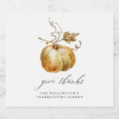 Danke an Watercolor Pumpkin Erntedank Bierflaschenetikett (Einzelnes Label)
