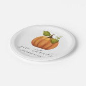 Danke an Watercolor Pumpkin Floral Erntedank Pappteller (Schrägansicht)