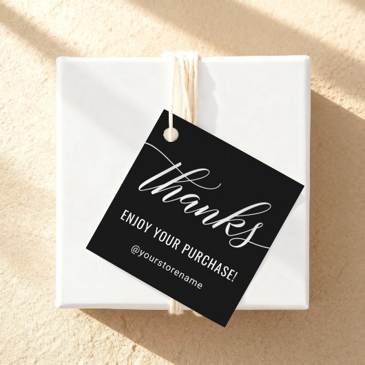 Danke an White Modern Script Black Danke Squa Geschenkanhänger