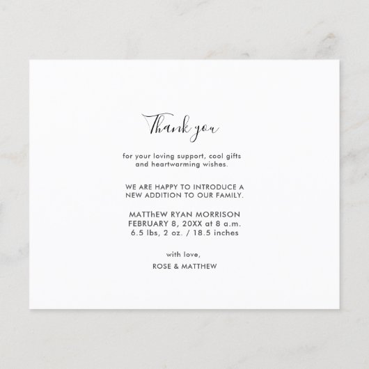 Danke | Ankündigung der Geburt eines Skripts (Rückseite)