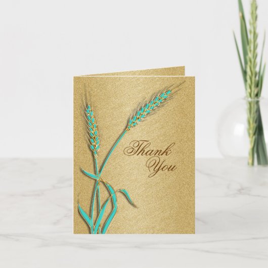 "Danke" Aqua Gold Hochzeitsvorlage Dankeskarte (Vorderseite)