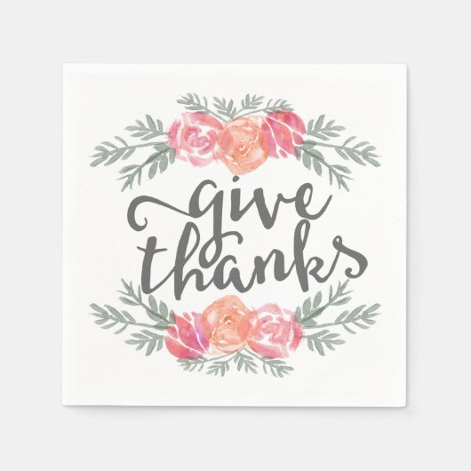 Danke | Aquarellblumen-Erntedank Serviette (Vorderseite)