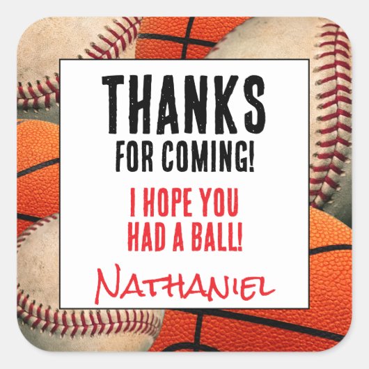 Danke Aufkleber | Baseball Basketball Etikett (Vorderseite)