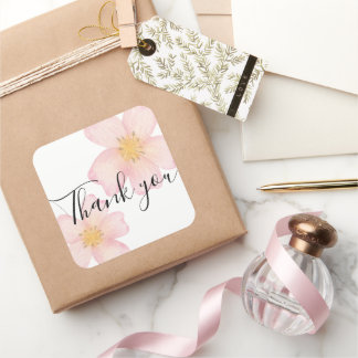 Danke-Aufkleber für Kleinunternehmen - Rosa Blumen Quadratischer Aufkleber