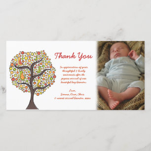 Danke Autumn Bird Tree New Baby Gift Fotokarte