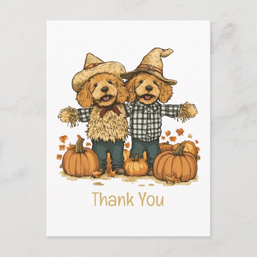 Danke Autumn Harvest Goldendoodle Hunde Postkarte (Vorderseite)