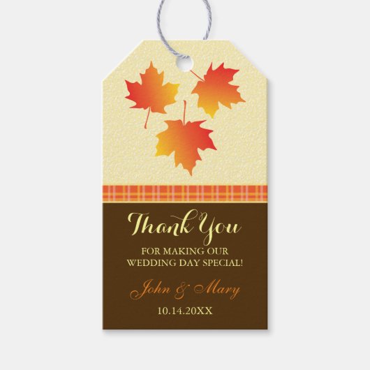 Danke Autumn Maple Blätter Wedding Geschenkanhänger (Vorderseite)