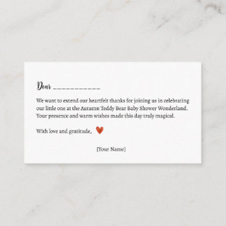 Danke! Autumn Teddy Bear Baby Dusche Begleitkarte