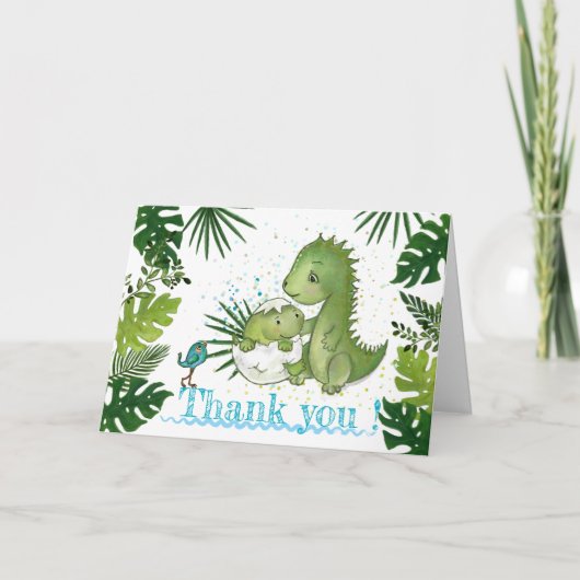 Danke Baby Boy Dino Card - Tropische Vegetation (Vorderseite)