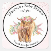 Danke Baby Dusche Highland Cow Calf Quadratischer Aufkleber (Vorderseite)