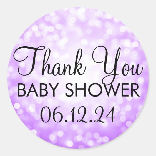 Danke Baby Dusche Lila Glitzer Lights Runder Aufkleber (Vorderseite)