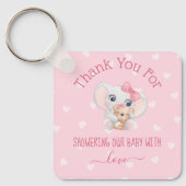 Danke, Baby Dusche Mädchen rosa Herzen Elefant Schlüsselanhänger (Vorderseite)