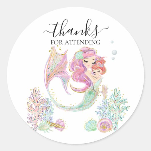 Danke Baby Dusche Mermaid Runder Aufkleber (Vorderseite)