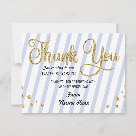 Danke Baby-Duschen-Jungen-Streifen-Blau-Glitzer (Vorderseite)