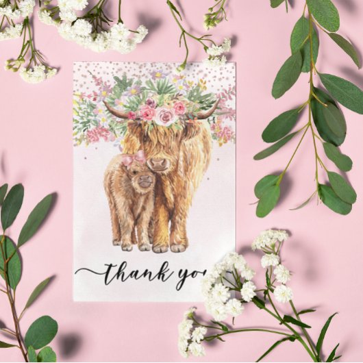 Danke Baby Duwer Highland Cow Pink Postkarte