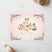 Danke, Baby Girl Woodland Deer fox Raccoon Mitteilungskarte (Vorderseite/Rückseite Beispiel)