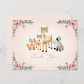 Danke, Baby Girl Woodland Deer fox Raccoon Mitteilungskarte (Vorne/Hinten)