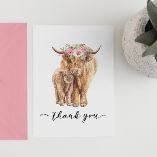 Danke Baby Shower Highland Cow Mitteilungskarte