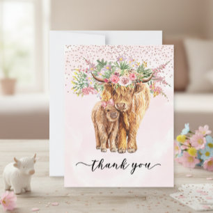 Danke Baby Shower Highland Cow Rosa Mitteilungskarte