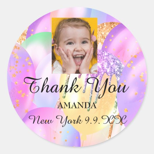 Danke Baby Shower Sweet16th Balloon Foto Runder Aufkleber (Vorderseite)