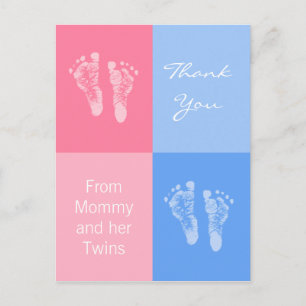 Danke Baby Showroom Twins Boy Girl Footprints Ankündigungspostkarte
