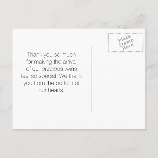 Danke Baby Showroom Twins Boy Girl Footprints Ankündigungspostkarte (Rückseite)