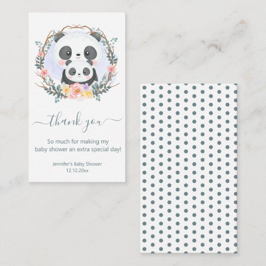 Danke Babydusche Aquarell niedlich Pandas grün Mitteilungskarte (Vorne/Hinten)